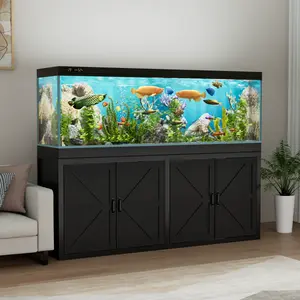 125-150 Gallon Fish Tank Stand with Power Outlet, Heavy Duty Aquarium Stand with Cabinet Storage for Fish Tank Filters and Accessories, 72.9" L*18.9" W Tabletop, 2200 LBS Capacity, Black