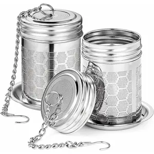 2 Pack Tea Strainers Infuser for Loose Tea 304 Stainless Steel Mesh Loose Leaf Steeper Diffuser with Chain Hook and Threaded Lid for Black Tea Spices and Seasonings