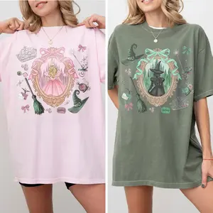 Vintage Coquette Bow Wicked Pink & Green Couple Shirt, Changed For Good Wizard of Oz Tee, Glinda Elphaba Inspired Birthday Girl Gift Shirt