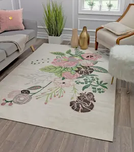 212 MAIN RA30514 9x12 ft. Indoor Decorative Area Rug - Hanna VA25B Charm, Spring Colors (Ivory Blush, Transitional Beige), Machine-Made Polypropylene, Spot Clean, Floral Motif, Decorative Rug