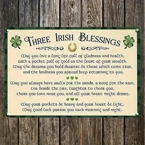 Three Irish Blessings Vintage Wall Poster, Heartfelt St. Patrick’s Day Gift Featuring Shamrocks, Celtic Symbols & Traditional Irish Wishes
