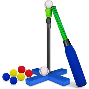 Foam Tball Set for Kids Toddlers 3-5, T Ball Baseball Softball Bat Set Adjustable Batting Tee, 8 Colored Balls, for Boys Girls 3-5 5-8 Years Indoor Outdoor Sport Playing Toys, Blue