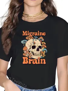 100% Cotton Chronic Migraine Awareness Month Brain Skull Purple Ribbon T-Shirt