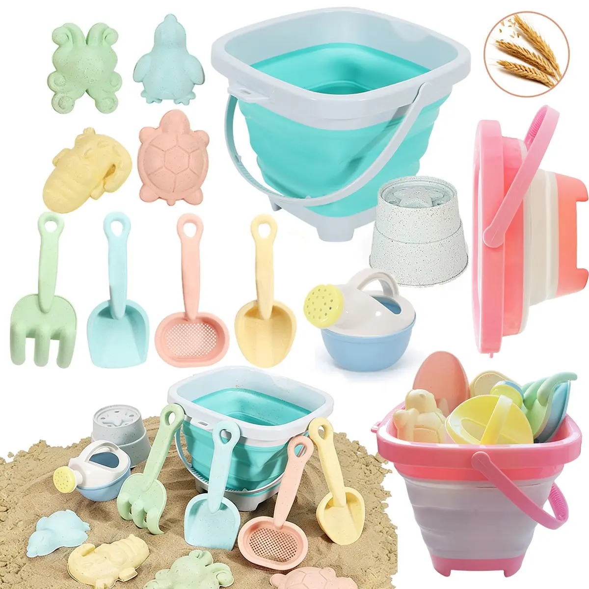 11pcs Beach Toy Set for Kids, Collapsible Silicone Bucket & Shovels, Sand Molds, Beach Essentials, Outdoor Play, Summer Fun, Water Pool