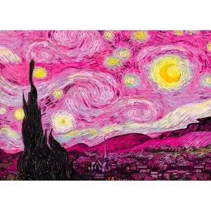 Stamped Cross Stitch Kits for Adults,Pink Starry Sky Patterns Dimensions Needlepoint Art Crafts,Counted Cross Stitch Kits Embroidery Kits for Beginners Adults for Home Decor 11.8x15.8 inch