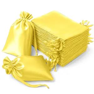 60 Pack Gold Satin Wedding Party Favor Bags, Drawstring Pouch Gift Bags 6"x9"
