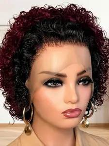 Human Hair Short Curly Wig, 13x1 Lace Front Wig 180% Density, Natural Curly Human Hair Wig, Pre-Plucked Hairline Wig for Women