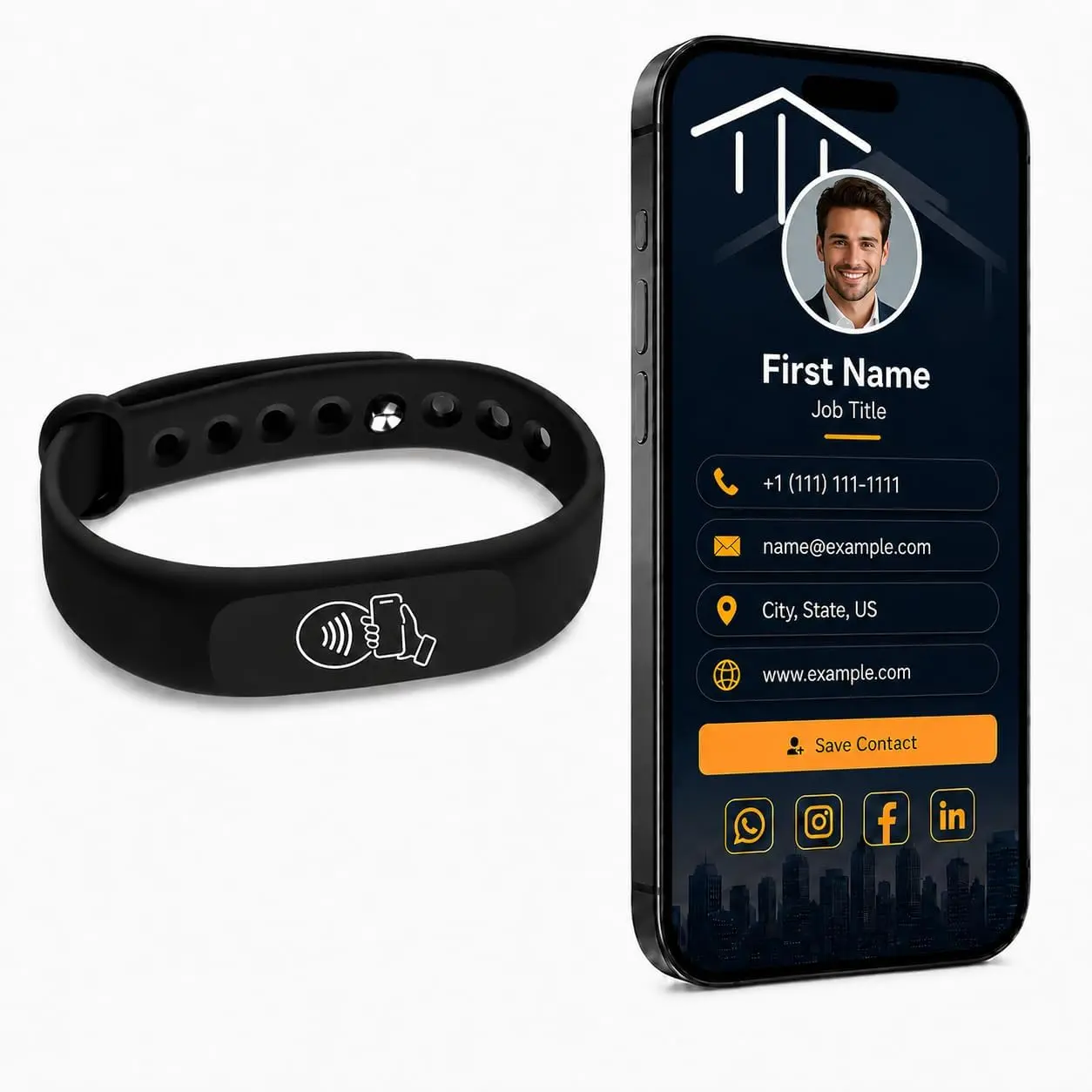 Business Digital Card Wristband - Digital Business Profile- NFC Networking Card - Freelancers, Bio Link, URL redirect - iPhone & Android - No Subscription, No Fee