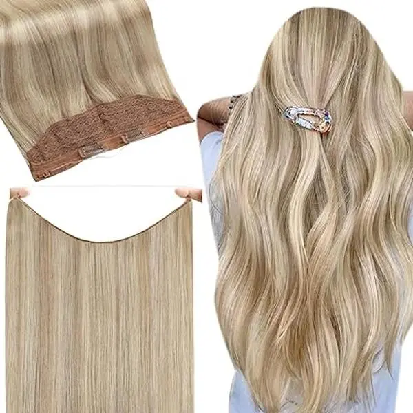 Full Shine Wire Weft Hair Extensions Human Hair Invisible Fishing Wire Adjustable #DealsForYouDays #SummerFinds