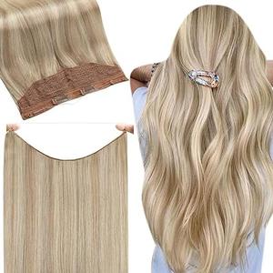 Full Shine Wire Weft Hair Extensions Human Hair Invisible Fishing Wire Adjustable #DealsForYouDays