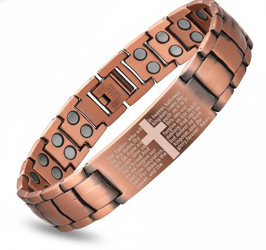 Men's Copper Cross Bracelet with Ultra-Strength Magnets, Adjustable Link Men's Accessories with Sizing Tool & Gift Box, Father's Day Gifts, Mens Gifts