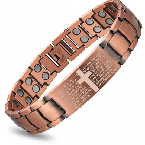 Men's Copper Cross Prayer Bracelet - Ultra-Strength Magnet Bangle with Adjustable Links, Sizing Tool, Jewelry Box, Casual Wear Adults' Jewelry, Religious Gift for Him,sohochic