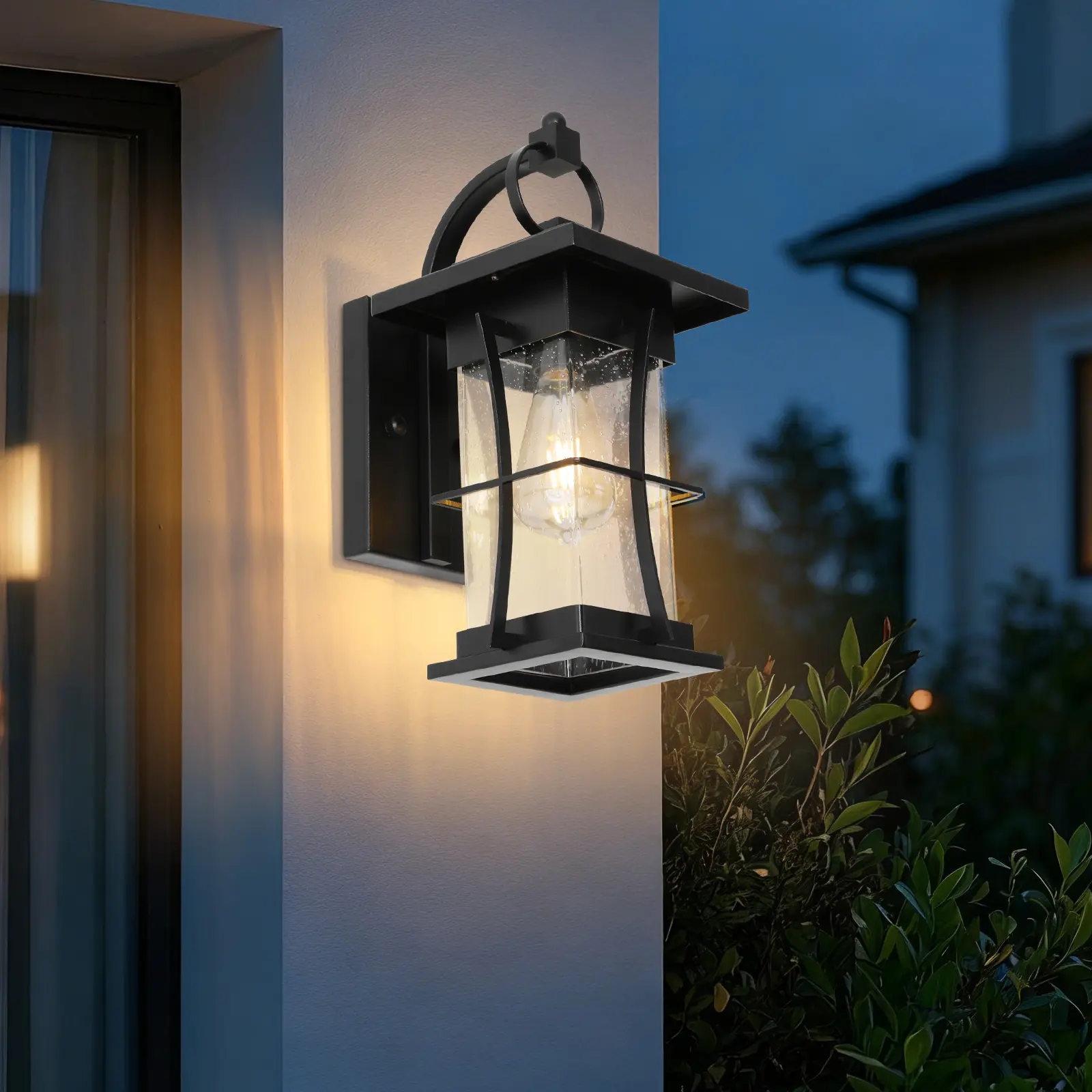 Outdoor Wall Sconce, Black Barn Light with Clear Glass Shade Vintage Waterproof Porch Lighting Fixture for Garage, Patio, Entryway (E26 Bulb Not Included)