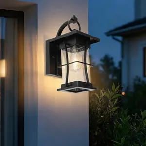 Outdoor Wall Sconce, Black Barn Light with Clear Glass Shade Vintage Waterproof Porch Lighting Fixture for Garage, Patio, Entryway (E26 Bulb Not Included)