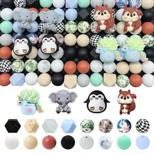 50pcs 3D Animal Silicone Beads, 3D Gray Elephant, Koala, Hippo Shaped Loose Spacer Beads for DIY Bracelets, Jewelry, Keychain Charms, Clothing Accessories and Other Handmade Gifts