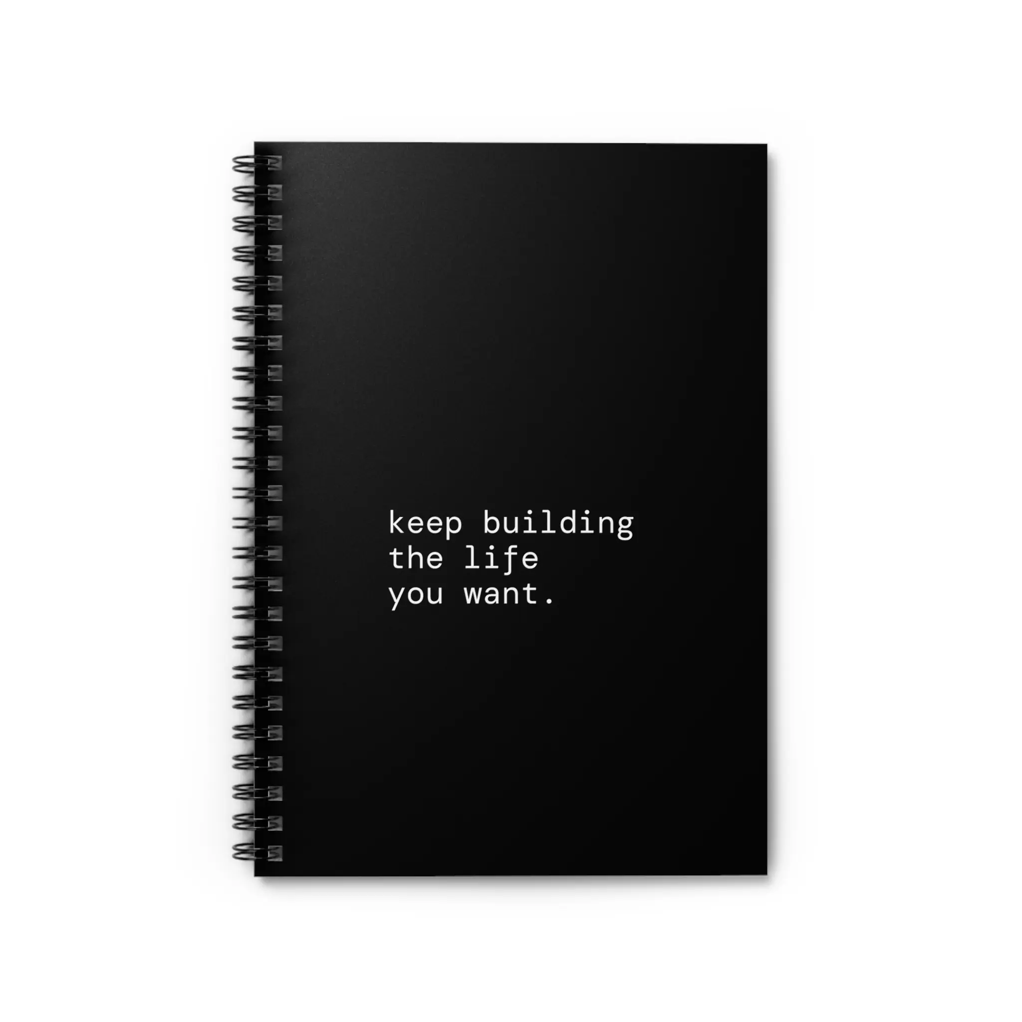 Black Spiral Notebook, Minimalist Paper Cover Ruled Pages Writing Journal, Motivational Text Goal Setting Notebook for Personal Growth Gift