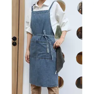 All-Washed Denim Apron - Unisex - Suitable for Farm Work and Home Cleaning - Gardening, Floral Crafts, Working Clothes - 1pc