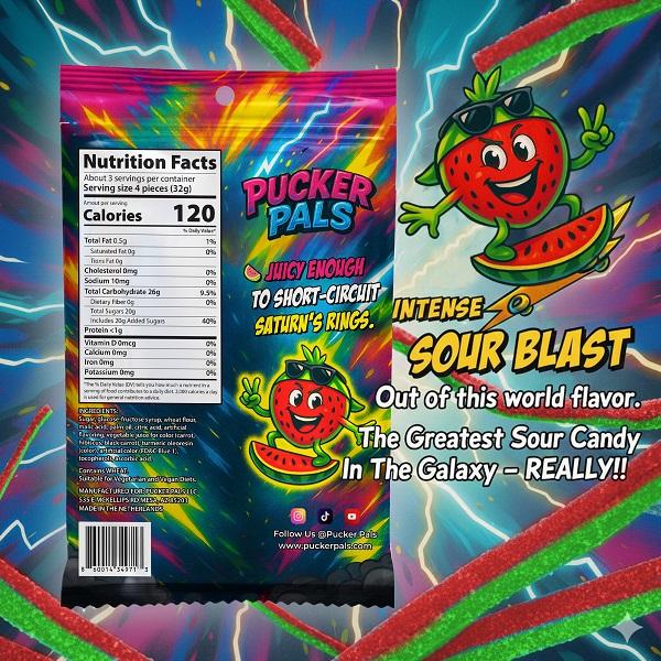 Pucker Pals Watermelon Sour Candy – Extreme Sour Strips, Chewy Gummy Candy & Sour Gummies, Gummy Worms Style Gummies Candy, Juicy Bold Treats for Kids, Boys, Girls, Teens & Adults, Halloween & Stocking Stuffers