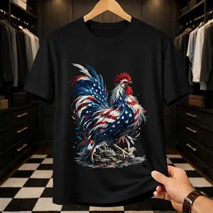 Vintage USA Flag Rooster Graphic Tee | Aesthetic Patriotic Streetwear T-Shirt, Premium Cotton Comfort, Unique American Pride Gift for Men