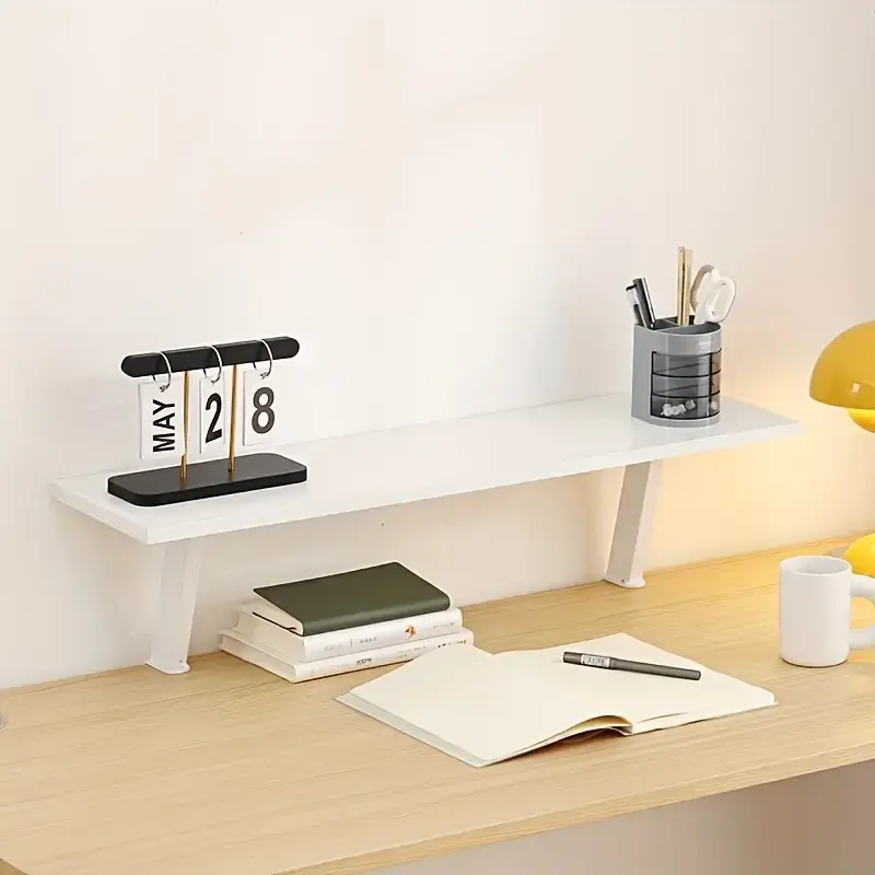 1 Wooden Floating Desktop Shelf - Rectangular Surface Storage Rack, 60cm*20cm, No-Drill Installation, Multi-Layer Organizer Suitable for Home Office, Desktop Shelf, Desk Extension Tray, Desktop Storage Rack, Desktop Organizer, Simple Design, Sturdy Build