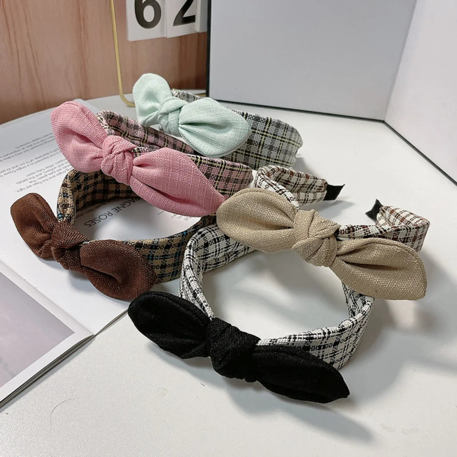 Women's Plaid Bow Headband — Retro Wide-Brimmed "Bunny Ears" Style — Youth-Enhancing & Age-Reducing — Chic & Versatile Hair Accessory