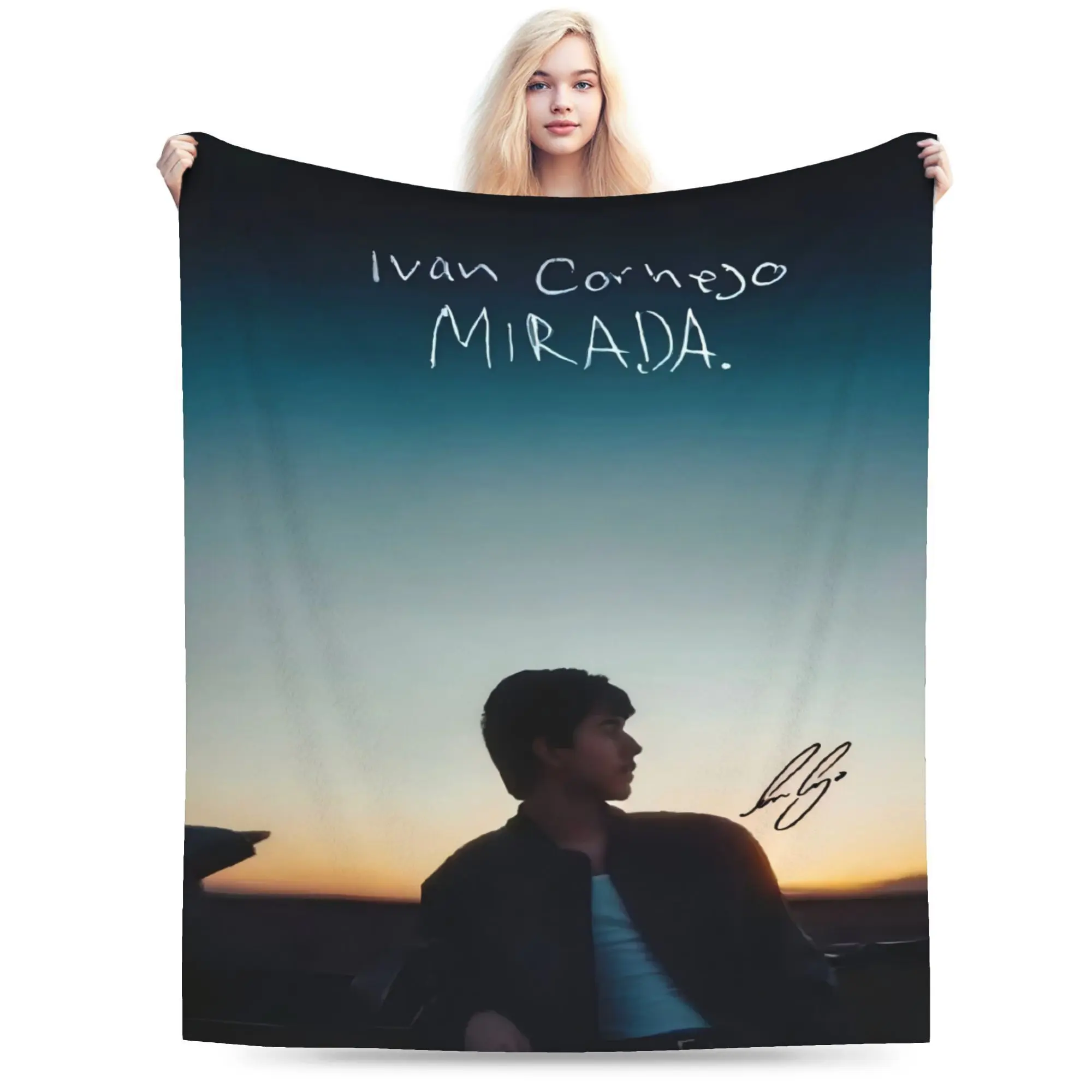 Iván Cornejo Design Soft Flannel Blanket - Contemporary Style with Sunset Silhouette & Signature Print, All-Season Cozy Throw for Living Room, Office, Sofa, Travel - Multi-Purpose Gift Blanket in Mixed Colors 112