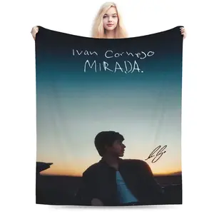 Iván Cornejo Design Soft Flannel Blanket - Contemporary Style with Sunset Silhouette & Signature Print, All-Season Cozy Throw for Living Room, Office, Sofa, Travel - Multi-Purpose Gift Blanket in Mixed Colors 112