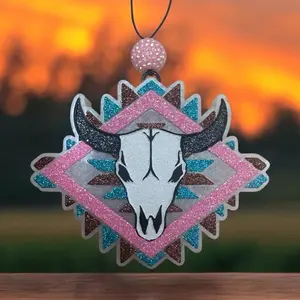 Aztec Bull Skull Car Freshie – Western Cow Skull Car Air Freshener