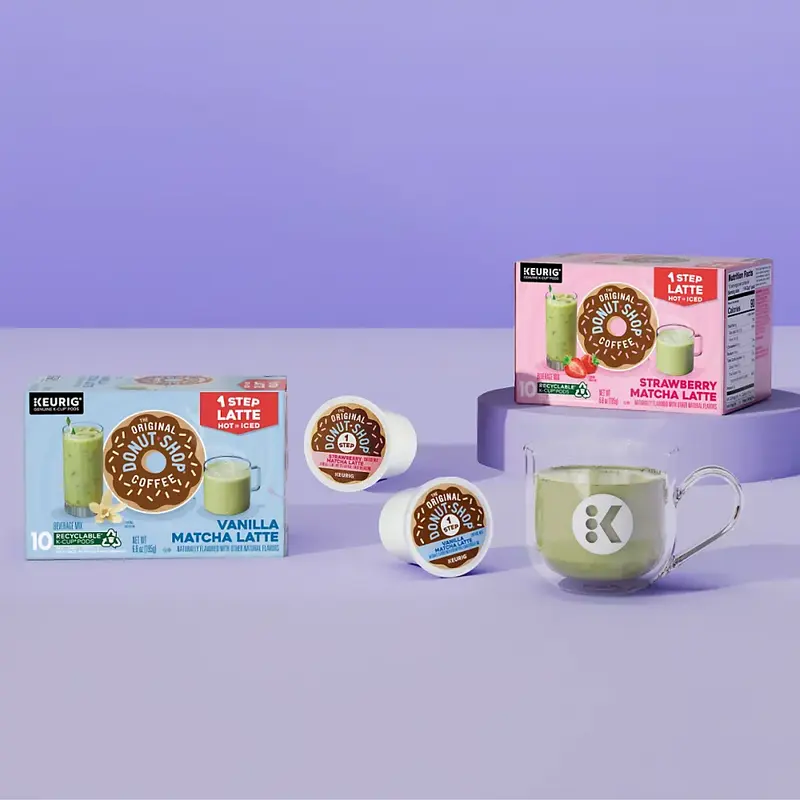 The Original Donut Shop Matcha Latte K-Cup Pods - Keurig Hot or Iced K-Cup Pods - At Home 1 Step Matcha Lattes - Strawberry and Vanilla Flavors