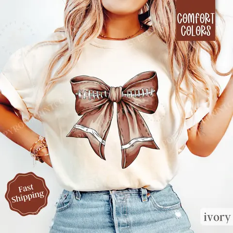 Football Bow Shirt Comfort Colors, Womens Football Tee, Womenswear Oversized Crewneck