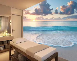 Ocean Wave Peel and Stick Wallpaper - Calm Beach Sunrise Mural for Spa and Salon Walls - Relaxing Coastal Removable Wall Decor
