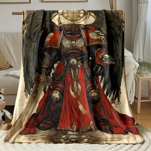 1pc Medieval Knight Blanket - Soft Flannel Bedspread Suitable for Sofa, Bed, Camping & Travel - Lightweight Warm - Bedding with Armored Knight & Castle Print (Medieval Theme)