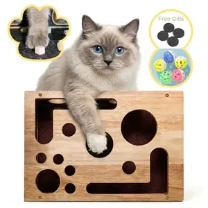 Stress-Free Cat Nail File Box Crafted From 100% Real Oak Wood, Interactive Enrichment Toy & Natural Scratching Post Alternative for Aggressive Cats, Safe for All Ages