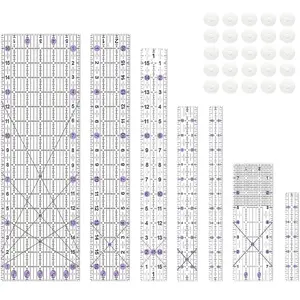 Quilting Ruler, Sewing Ruler, 8 Pack,  Quilting Templates(6"x17", 3"x17", 2"x16", 1.5"x12", 1"x12", 1"x6", 8"x3"), Non Slip Rings 25 count, Sewing and Quilting Supplies - Clear/