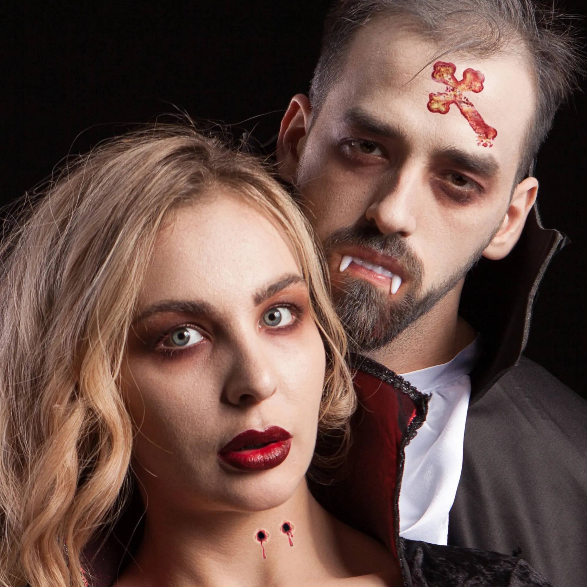 FashionTats Bite Marks & Branded Cross Temporary Tattoos for Vampire Halloween Costumes | Skin-Safe & Removable | Made in USA | Easy Application & Long-Lasting | Perfect for Cosplay Kits