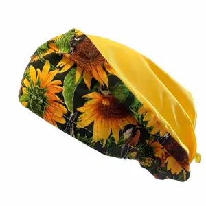 Euro Style Surgical Hat - Yellow and Black Design with Sunflower Pattern - Comfortable Fit and Lightweight Construction