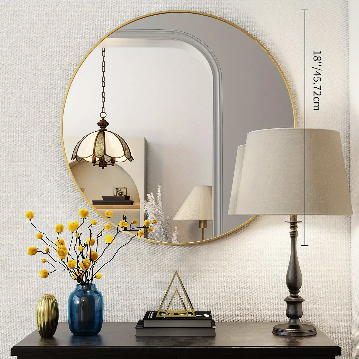 New 18-Inch Large Round Bathroom Mirror - Modern Simple Metal Frame Vertical Hanging Contemporary Glass Surface Ideal for Bathroom Hallway Decoration