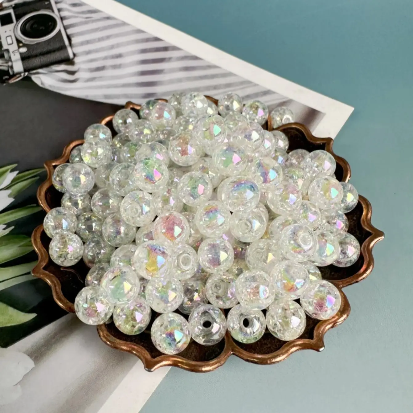 8mm/10mm Glitter Bead (100pcs/set), DIY Bead for Necklace & Bracelet & Phone Bag Pendant, Jewelry Making Supplies for Women & Teenager