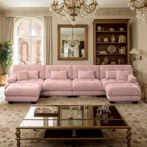 Eyisean 173'' Chenille Tufted Modular Sectional Sofa, Oversized Modern U Shaped Couch with Ottoman & Round Armrests, 6 Pillows, Free Combination, 4-Seater Comfy Fluffy Cloud Couch for Living Room