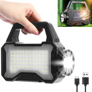 Solar Powered Emergency LED Searchlight, Outdoor Portable COB Flashlight, USB & Solar Rechargeable Flashlight for Outdoor Camping, Hiking, Power Outages