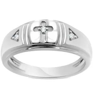 Mens Diamond Cross Wedding Ring 10k White Gold