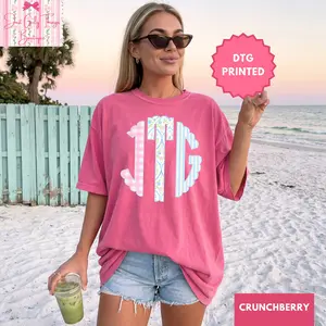Custom Grandmillennial Monogram Shirt ~ (Leave First Name Initial, Last Name Initial, Middle Name Initial in Notes at Checkout), Checkered Shirt, Custom Name Shirt, Personalized Name Shirt, Custom Monogram Shirt, Floral Monogrammed Shirt
