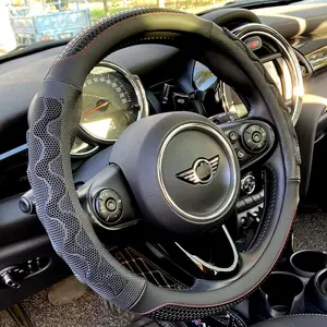 Small Size Steering Wheel Cover Great Grip with 3D Honeycomb Anti-Slip Design, 14 Inch (Black/Red Stitch) : Automotive