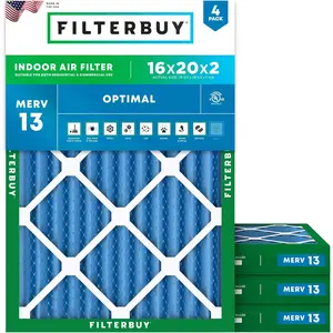 Filterbuy 16x20x2 Air Filter (4-Pack), Pleated MERV 13 Optimal Defense HVAC AC Furnace Air Filters (Actual Size: 15.50 x 19.50 x 1.75 Inches)