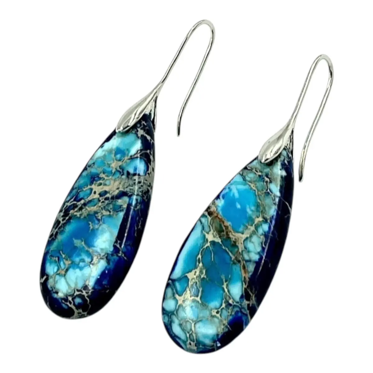 Blue Jasper Stone Earrings with Sterling Silver