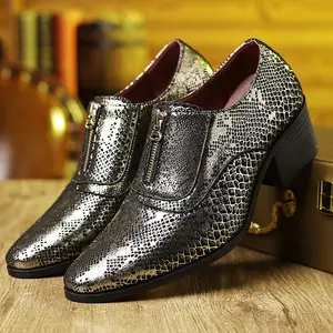 Retro High Heel Leather Shoes Men's Pointed Toe Slip-On Business Casual Shoes
