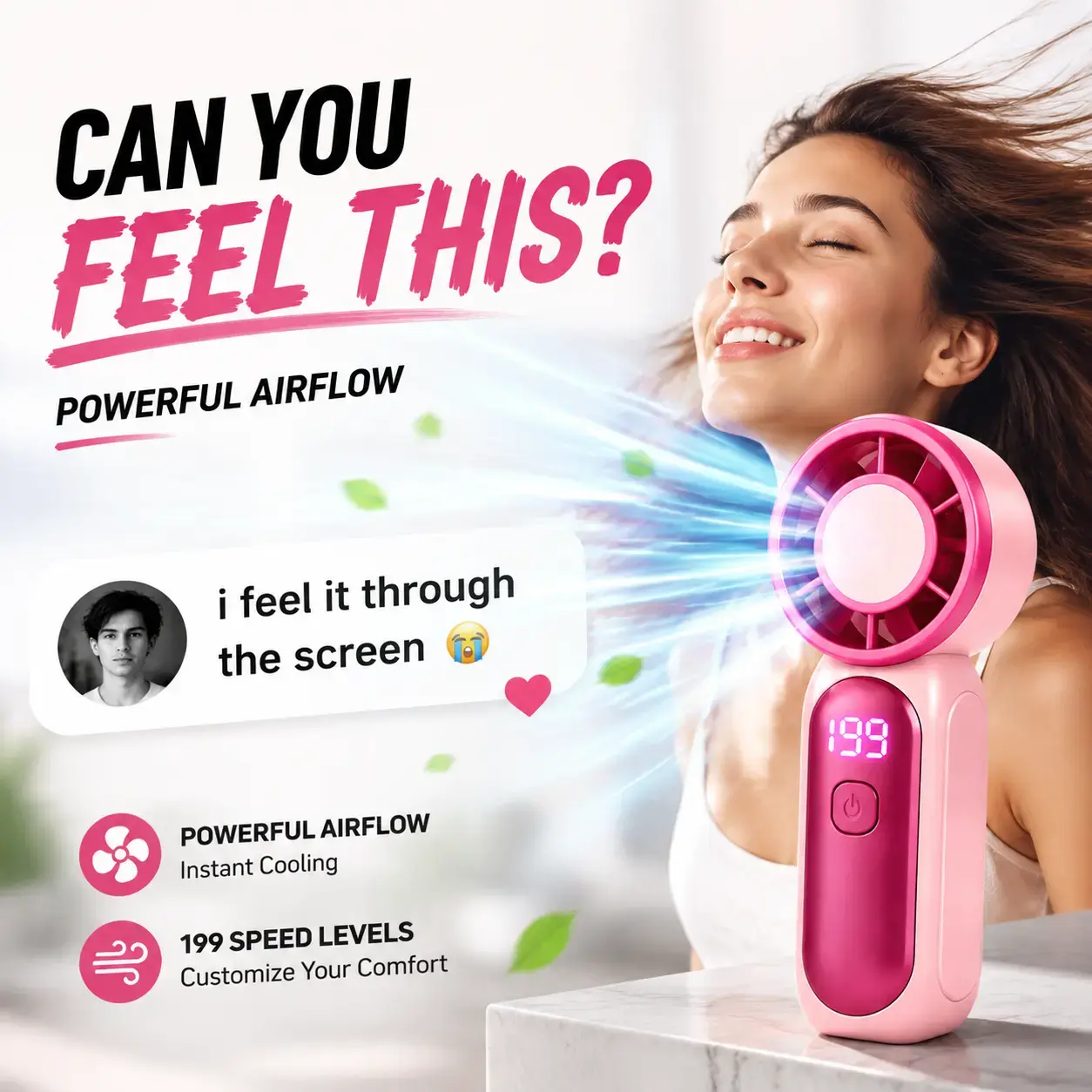 【SummerSurvivals】 MAISIKE mini handheld fan with LED Display - 6-Speed Turbo Pocket size Fan for Women. USB Rechargeable, High-Speed Cooling for Travel & Makeup. Perfect Gift.