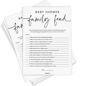 20/50 Baby Shower Game Cards, Neutral Minimalist Design, Family Fun Quiz Cards for Boys or Girls, Perfect for Baby Showers