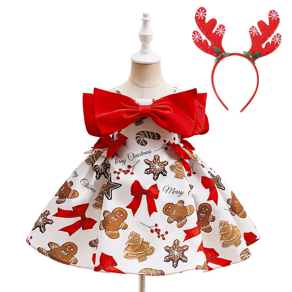 6M-3Y with Headband Red Big Bow 125 Baby Girls Clothes Kids Christmas Dress  Santa Claus Print Ball Gown Child Cosplay Costume Fancy Carnival Toddle  Princess Frock - TikTok Shop