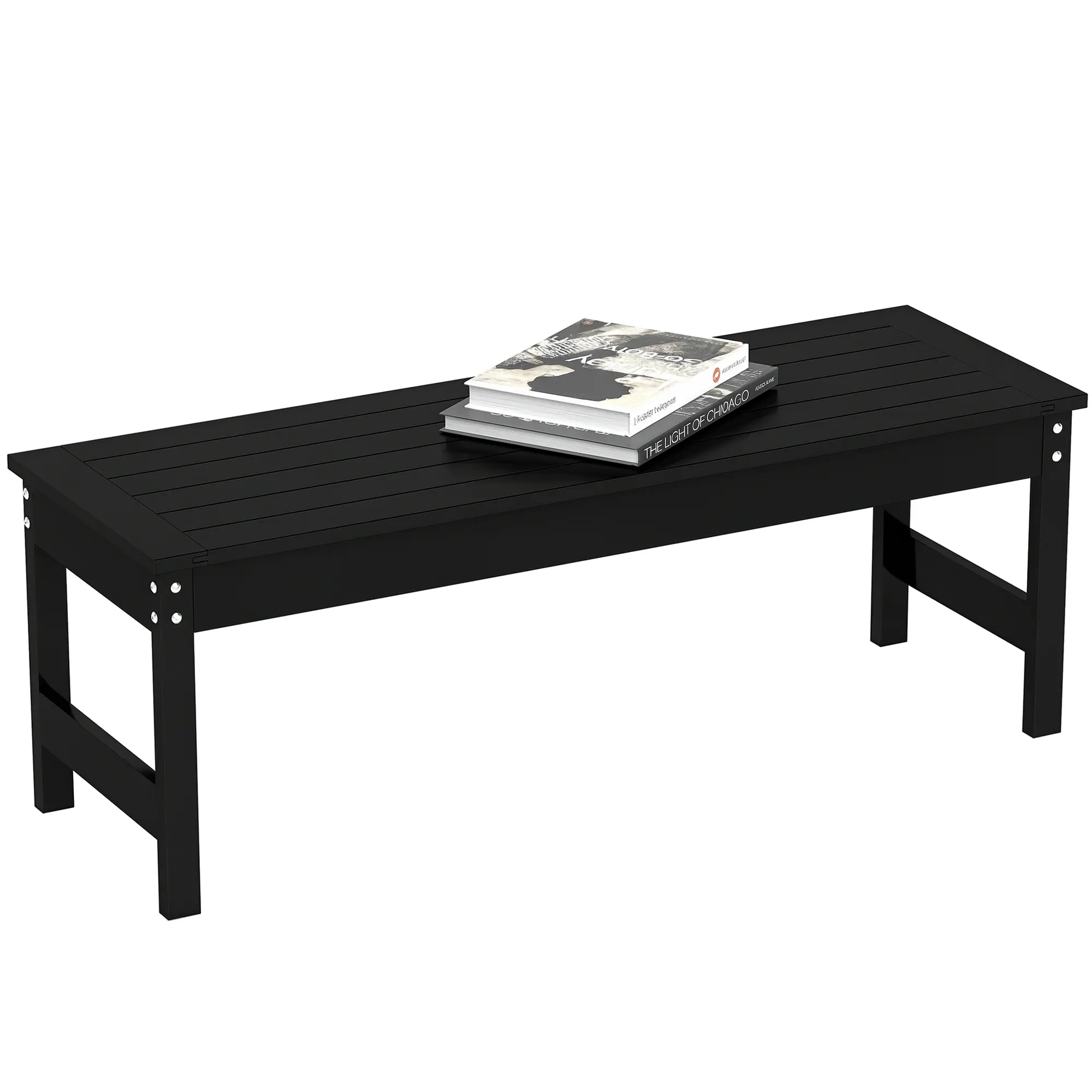 47" HDPE Backless Slatted Outdoor Bench - Durable Exterior-Facing Recyclable Bench, 529 lbs Capacity for Yard, Deck, Poolside, Black